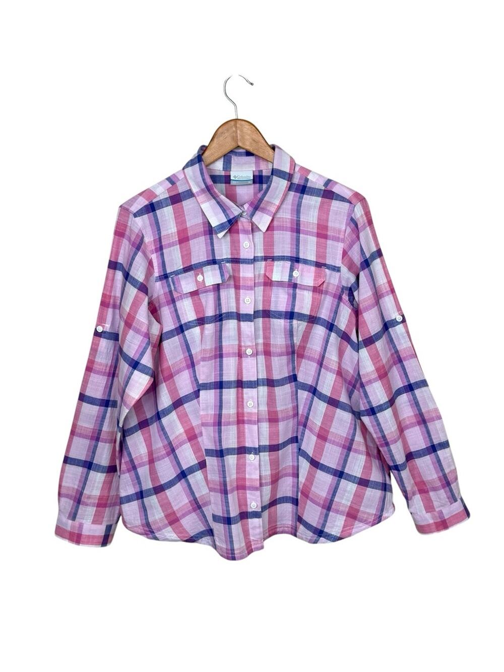 COLUMBIA Women’s Sz XL Long Sleeve Button Up Flannel Pink/Purple Outdoor Shirt